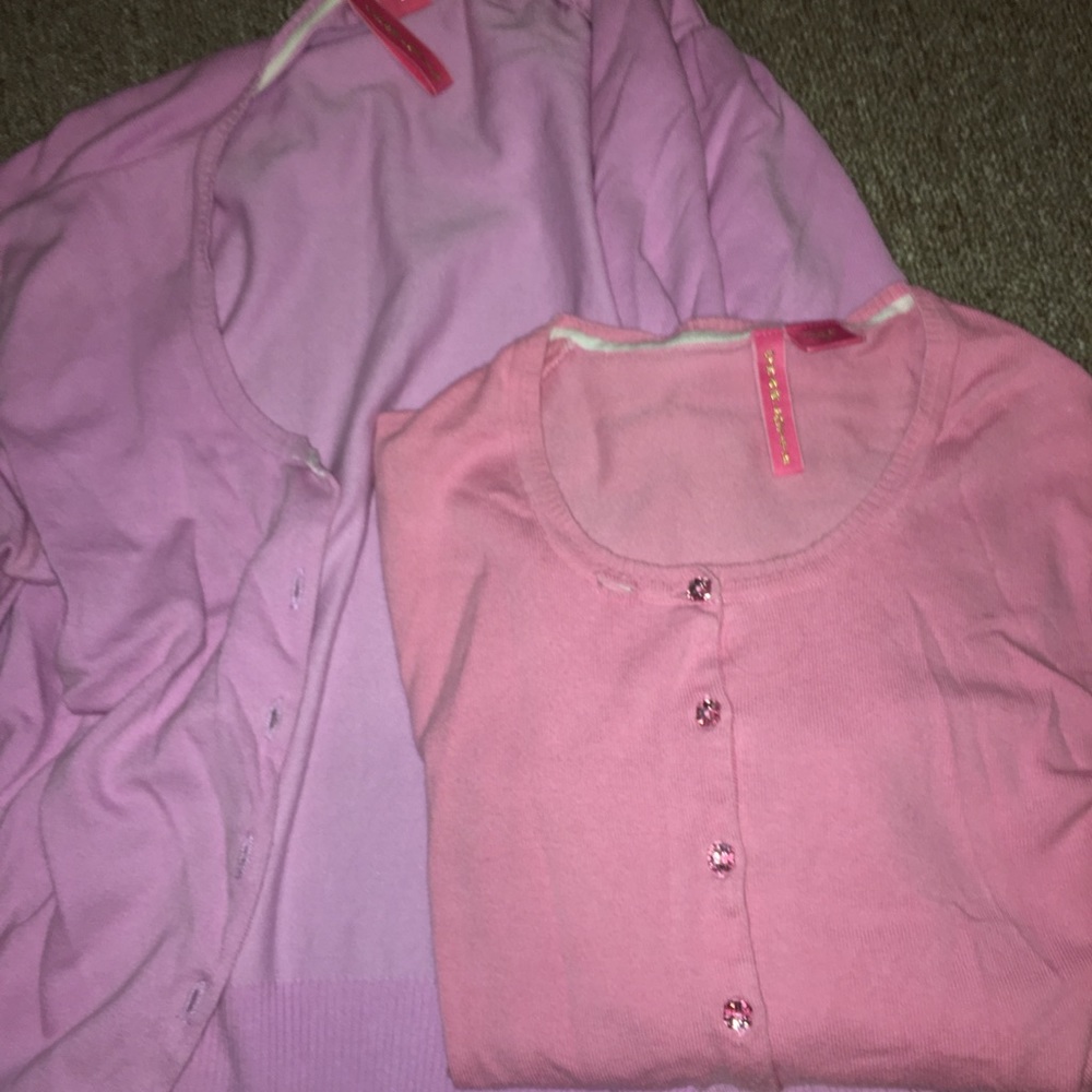 SET OF TWO pink and purple cotton sweaters